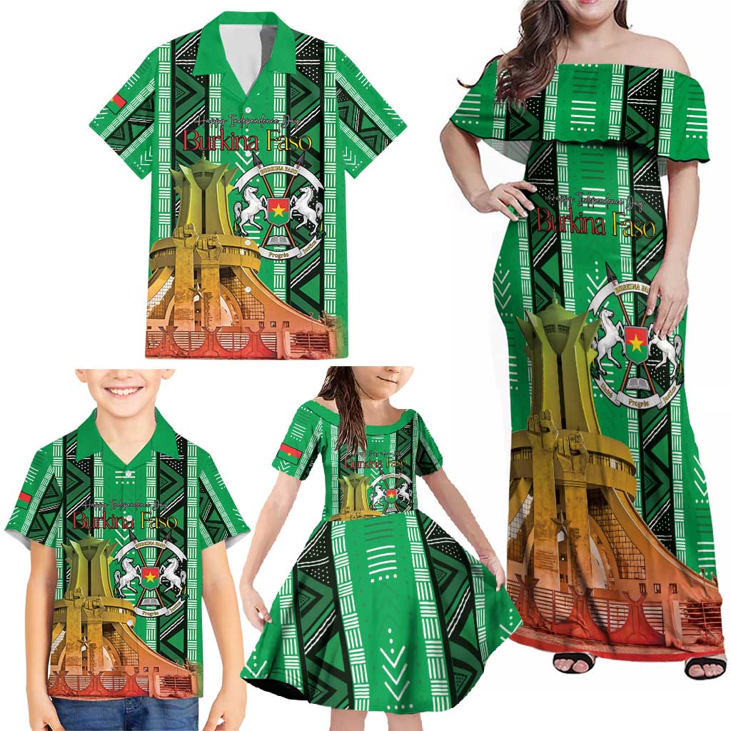 Personalized Burkina Faso Martyrs Day Family Matching Off Shoulder Maxi Dress and Hawaiian Shirt Monument des Heros Nationaux - Wonder Print Shop