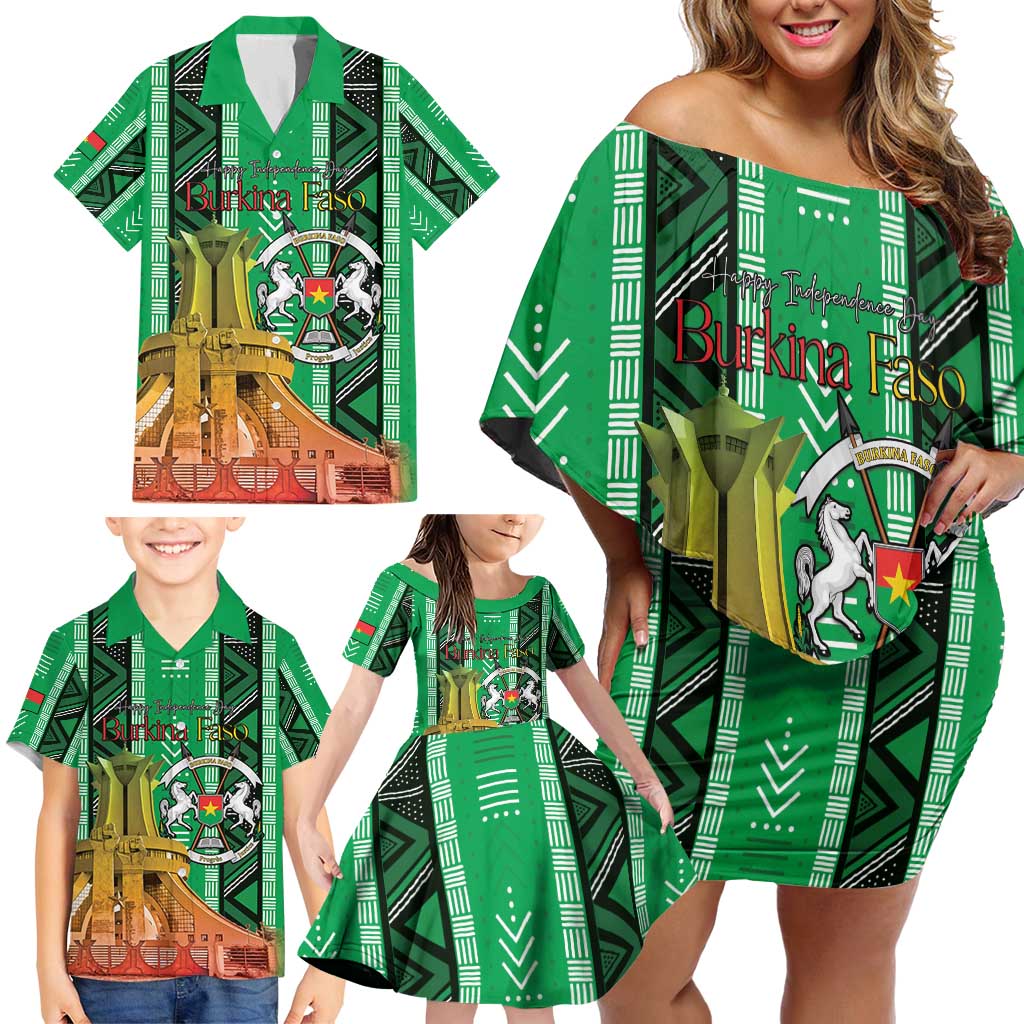 Personalized Burkina Faso Martyrs Day Family Matching Off Shoulder Short Dress and Hawaiian Shirt Monument des Heros Nationaux - Wonder Print Shop