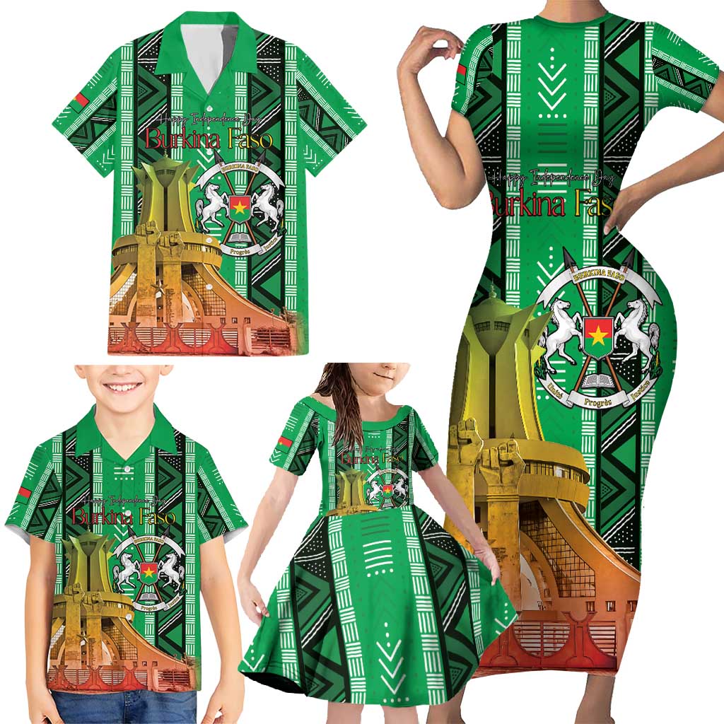 Personalized Burkina Faso Martyrs Day Family Matching Short Sleeve Bodycon Dress and Hawaiian Shirt Monument des Heros Nationaux - Wonder Print Shop
