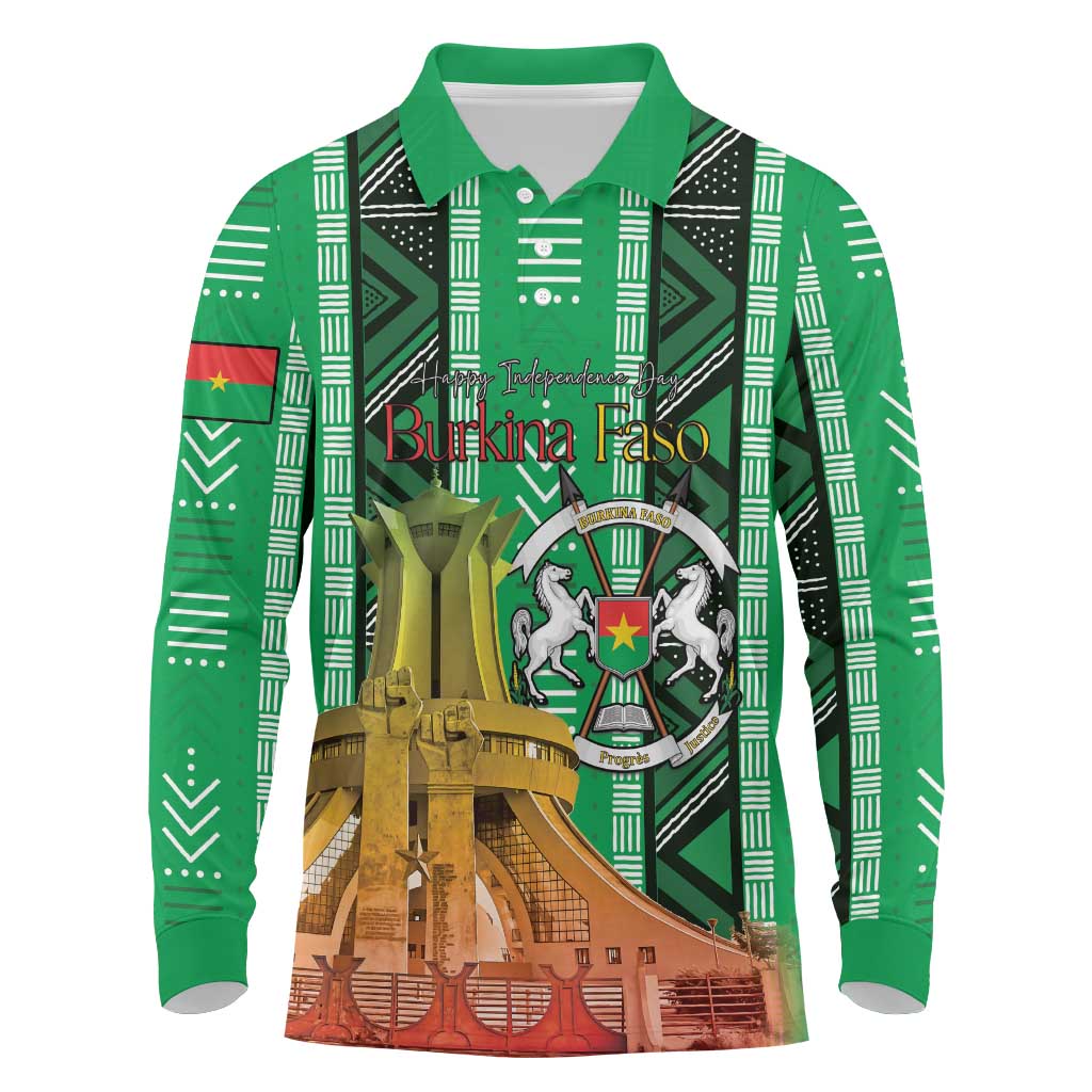 Personalized Burkina Faso Martyrs Day Long Sleeve Polo Shirt Monument des Heros Nationaux - Wonder Print Shop