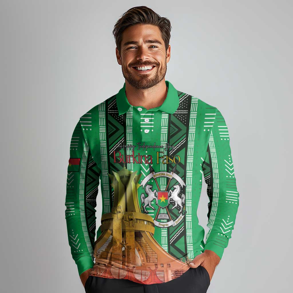Personalized Burkina Faso Martyrs Day Long Sleeve Polo Shirt Monument des Heros Nationaux - Wonder Print Shop