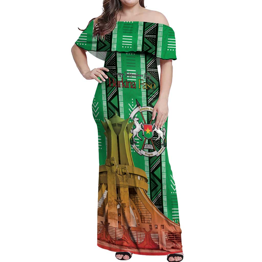 Personalized Burkina Faso Martyrs Day Off Shoulder Maxi Dress Monument des Heros Nationaux - Wonder Print Shop