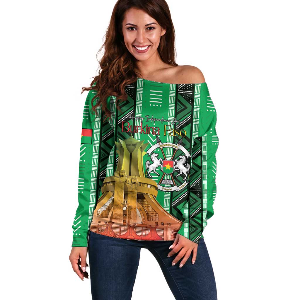 Personalized Burkina Faso Martyrs Day Off Shoulder Sweater Monument des Heros Nationaux - Wonder Print Shop