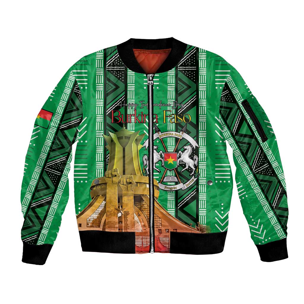 Personalized Burkina Faso Martyrs Day Sleeve Zip Bomber Jacket Monument des Heros Nationaux - Wonder Print Shop