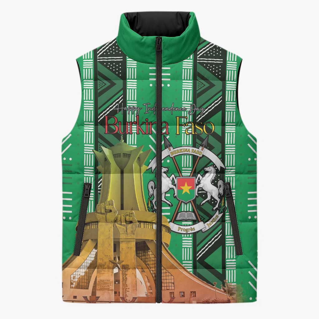 Personalized Burkina Faso Martyrs Day Sleeveless Puffer Jacket Monument des Heros Nationaux - Wonder Print Shop