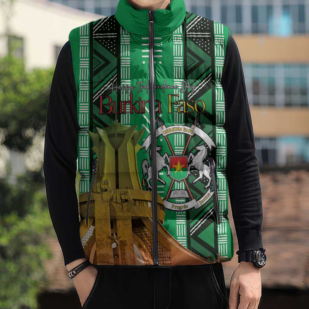 Personalized Burkina Faso Martyrs Day Sleeveless Puffer Jacket Monument des Heros Nationaux - Wonder Print Shop