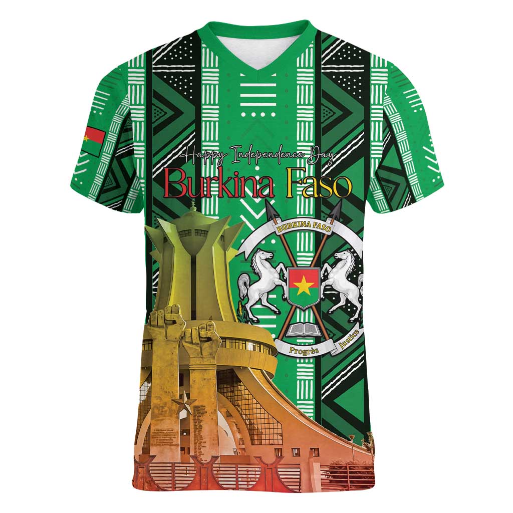 Personalized Burkina Faso Martyrs Day Women V-Neck T-Shirt Monument des Heros Nationaux - Wonder Print Shop