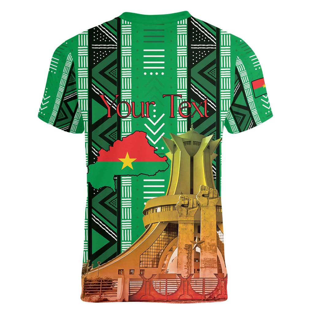 Personalized Burkina Faso Martyrs Day Women V-Neck T-Shirt Monument des Heros Nationaux - Wonder Print Shop