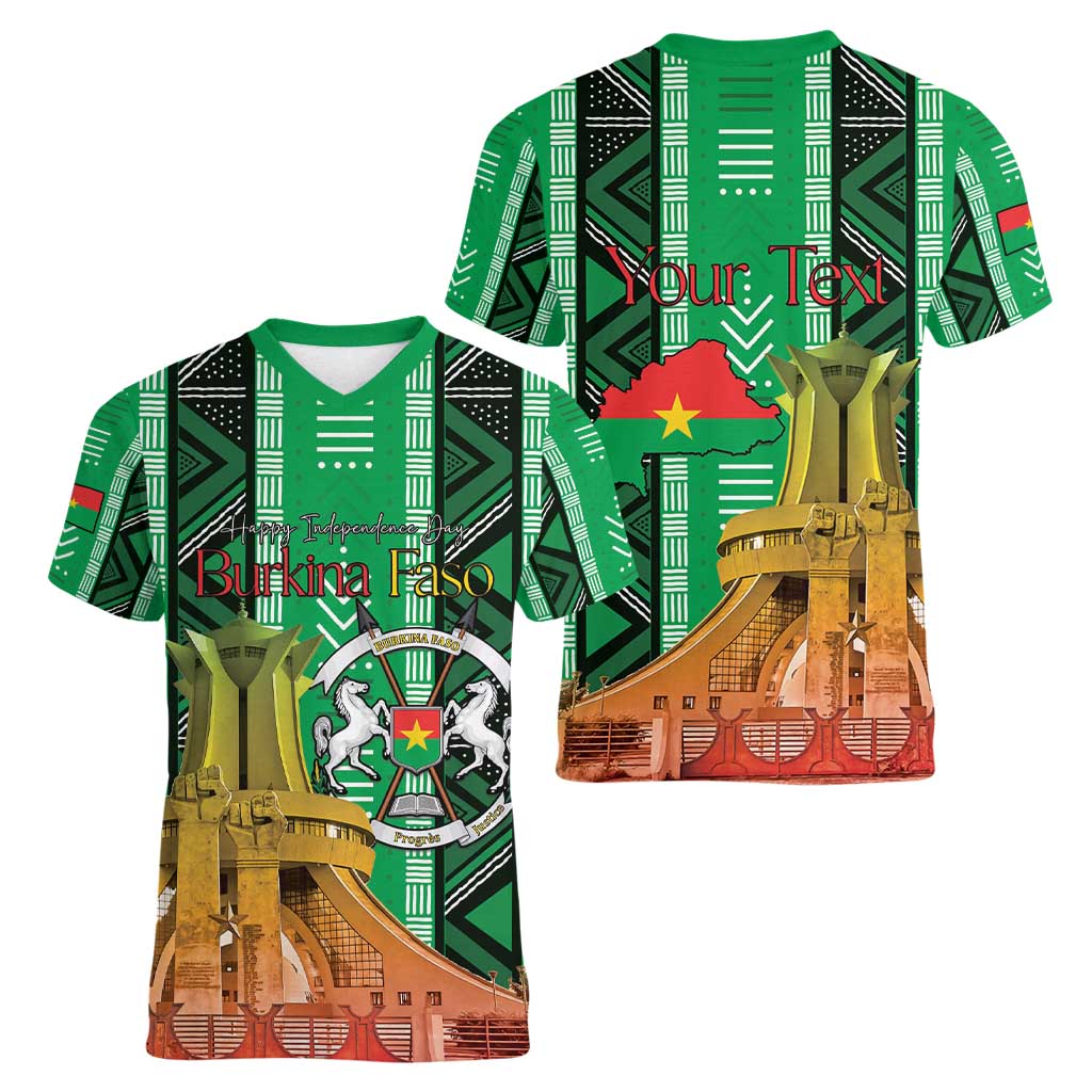 Personalized Burkina Faso Martyrs Day Women V-Neck T-Shirt Monument des Heros Nationaux - Wonder Print Shop
