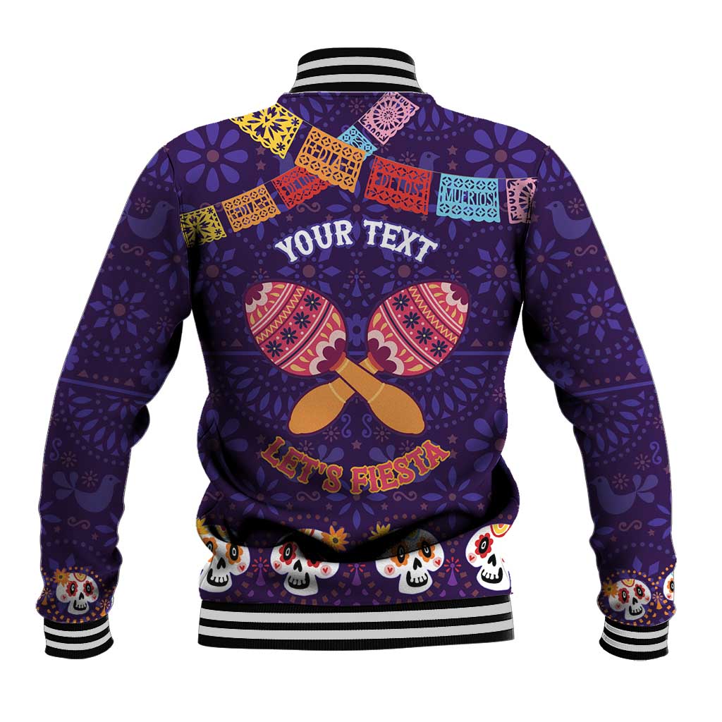 Personalised Mexico Day Of The Dead Baseball Jacket Sugar Skull With Maracas Mexican Folk Pattern - Wonder Print Shop