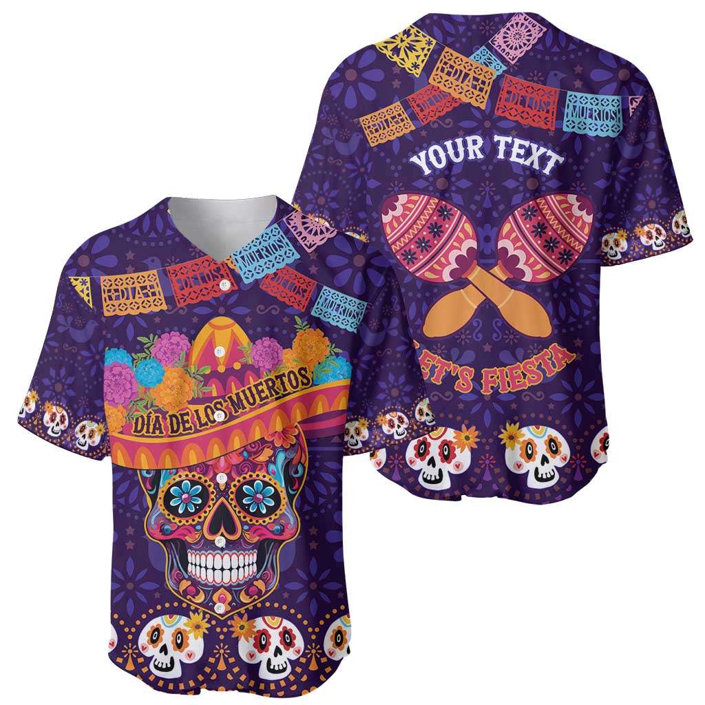 Personalised Mexico Day Of The Dead Baseball Jersey Sugar Skull With Maracas Mexican Folk Pattern - Wonder Print Shop
