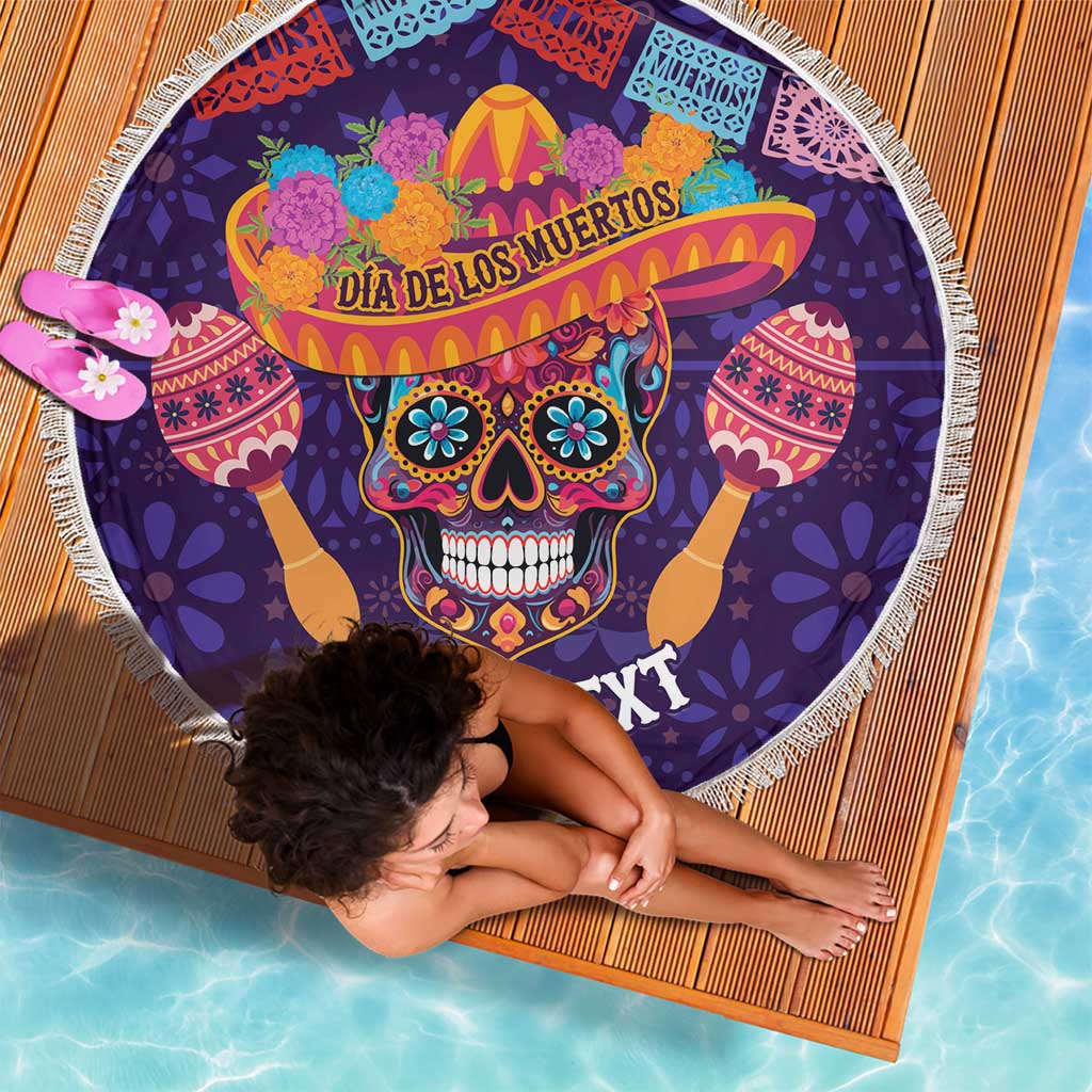Personalised Mexico Day Of The Dead Beach Blanket Sugar Skull With Maracas Mexican Folk Pattern - Wonder Print Shop