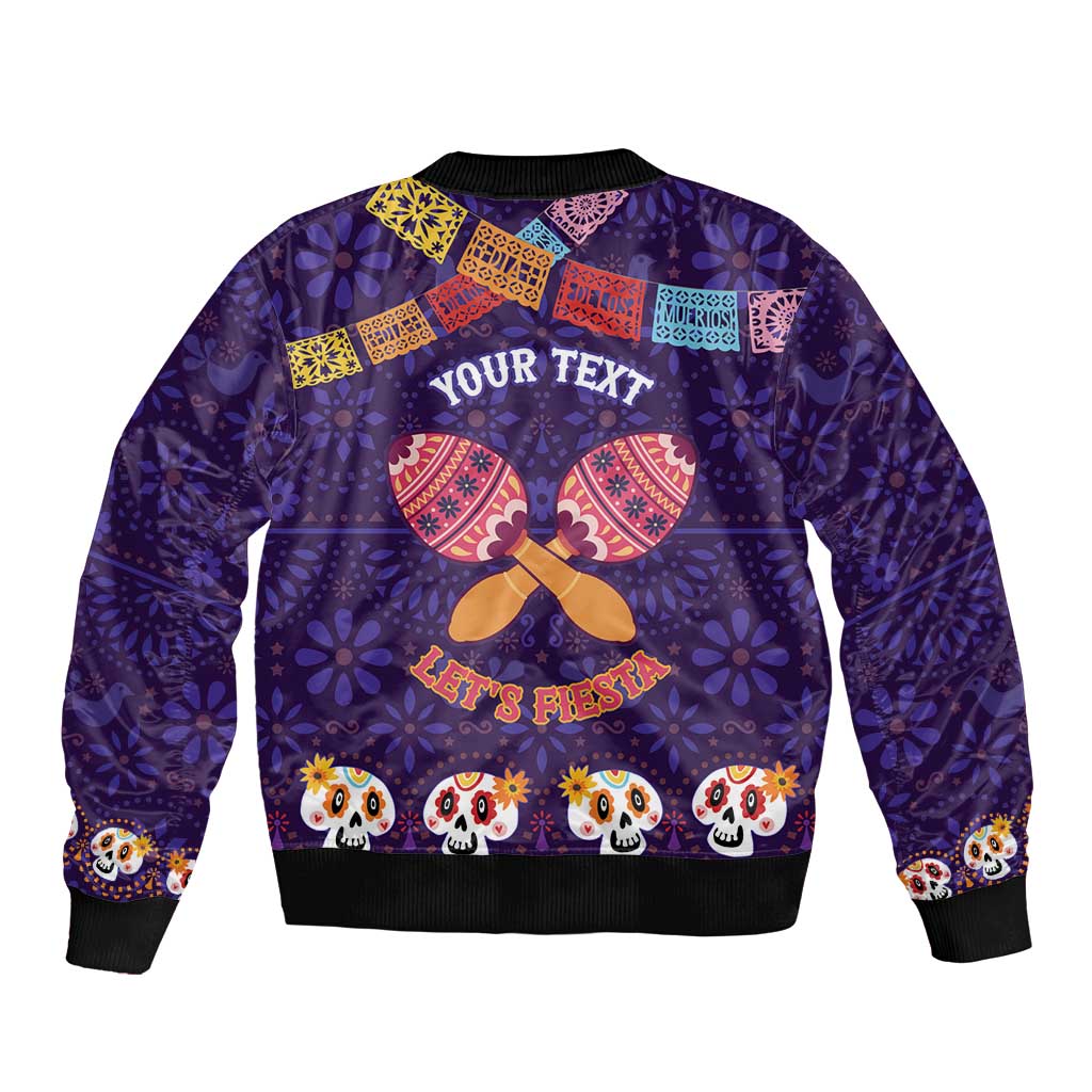Personalised Mexico Day Of The Dead Bomber Jacket Sugar Skull With Maracas Mexican Folk Pattern - Wonder Print Shop