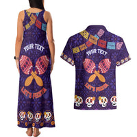 Personalised Mexico Day Of The Dead Couples Matching Tank Maxi Dress and Hawaiian Shirt Sugar Skull With Maracas Mexican Folk Pattern - Wonder Print Shop