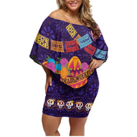 Personalised Mexico Day Of The Dead Family Matching Off Shoulder Short Dress and Hawaiian Shirt Sugar Skull With Maracas Mexican Folk Pattern - Wonder Print Shop