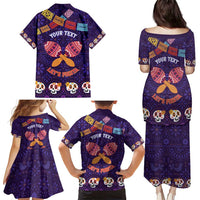 Personalised Mexico Day Of The Dead Family Matching Puletasi and Hawaiian Shirt Sugar Skull With Maracas Mexican Folk Pattern - Wonder Print Shop