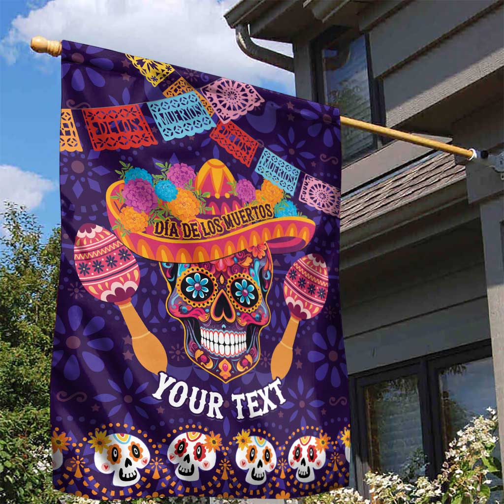 Personalised Mexico Day Of The Dead Garden Flag Sugar Skull With Maracas Mexican Folk Pattern - Wonder Print Shop