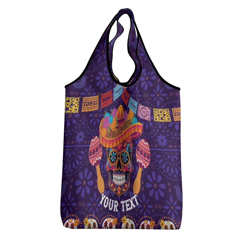 Personalised Mexico Day Of The Dead Grocery Bag Sugar Skull With Maracas Mexican Folk Pattern