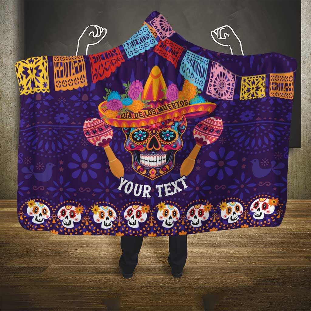 Personalised Mexico Day Of The Dead Hooded Blanket Sugar Skull With Maracas Mexican Folk Pattern