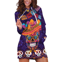 Personalised Mexico Day Of The Dead Hoodie Dress Sugar Skull With Maracas Mexican Folk Pattern - Wonder Print Shop