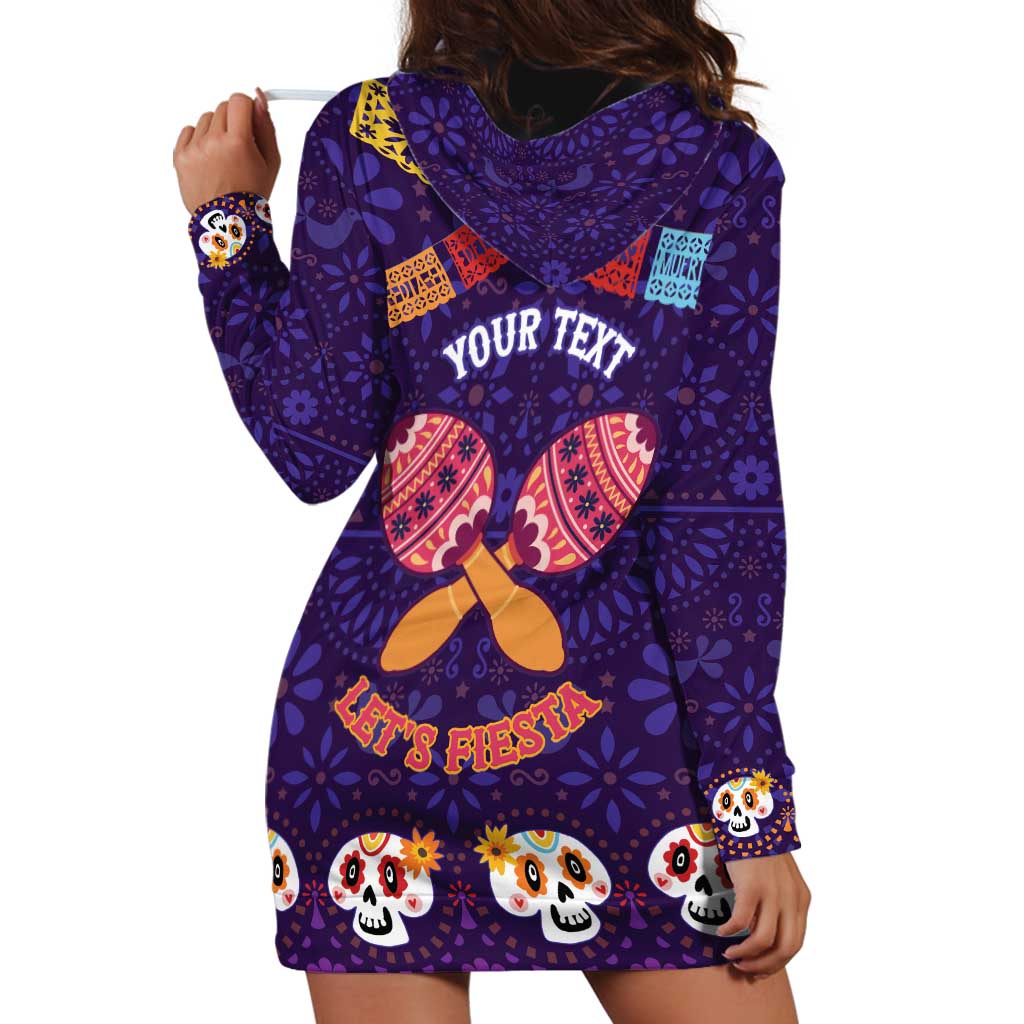 Personalised Mexico Day Of The Dead Hoodie Dress Sugar Skull With Maracas Mexican Folk Pattern - Wonder Print Shop