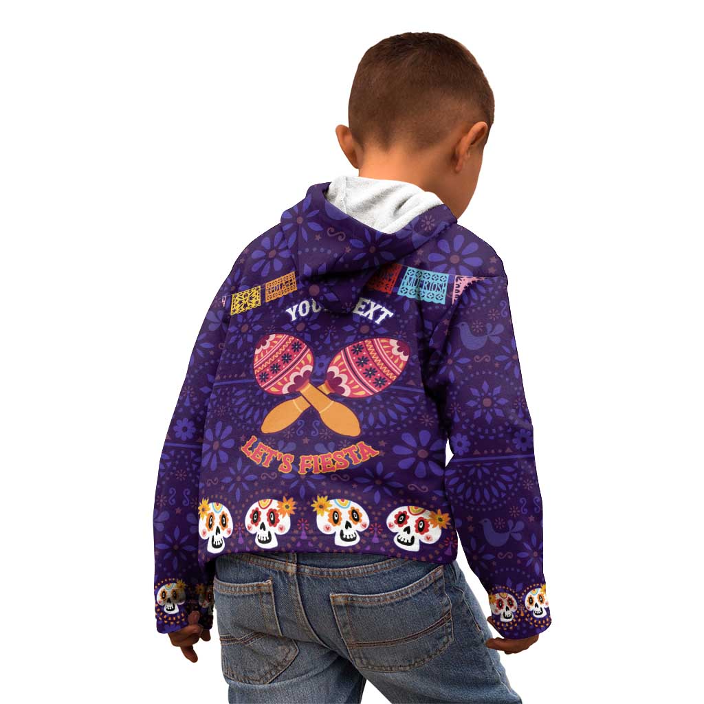 Personalised Mexico Day Of The Dead Kid Hoodie Sugar Skull With Maracas Mexican Folk Pattern - Wonder Print Shop