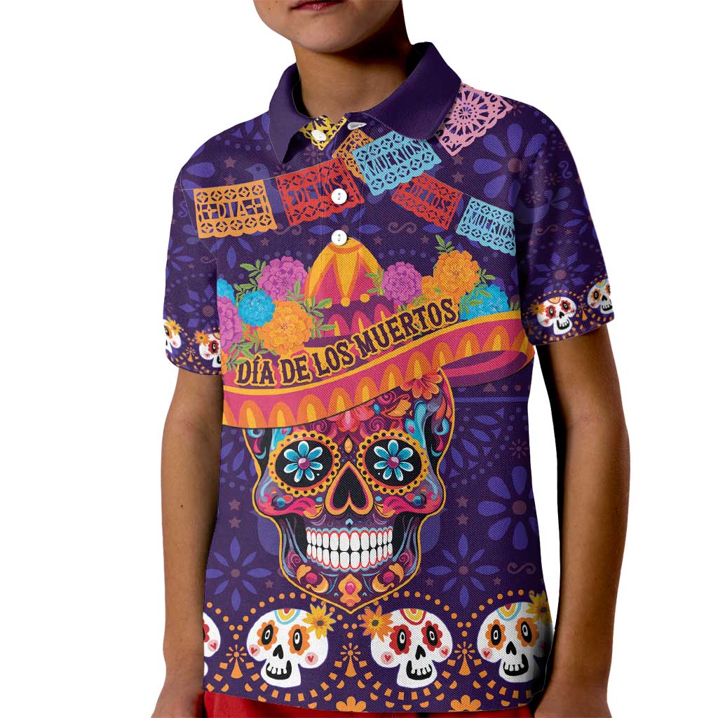Personalised Mexico Day Of The Dead Kid Polo Shirt Sugar Skull With Maracas Mexican Folk Pattern - Wonder Print Shop