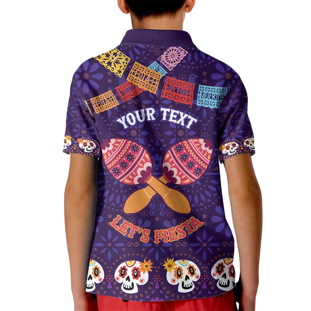 Personalised Mexico Day Of The Dead Kid Polo Shirt Sugar Skull With Maracas Mexican Folk Pattern - Wonder Print Shop