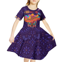 Personalised Mexico Day Of The Dead Kid Short Sleeve Dress Sugar Skull With Maracas Mexican Folk Pattern - Wonder Print Shop
