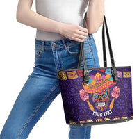 Personalised Mexico Day Of The Dead Leather Tote Bag Sugar Skull With Maracas Mexican Folk Pattern - Wonder Print Shop