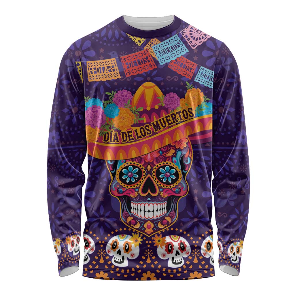 Personalised Mexico Day Of The Dead Long Sleeve Shirt Sugar Skull With Maracas Mexican Folk Pattern - Wonder Print Shop