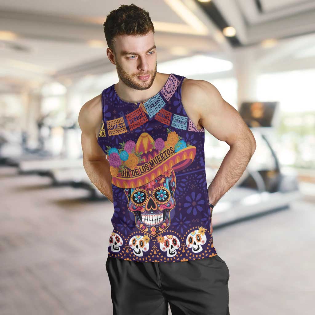Personalised Mexico Day Of The Dead Men Tank Top Sugar Skull With Maracas Mexican Folk Pattern - Wonder Print Shop