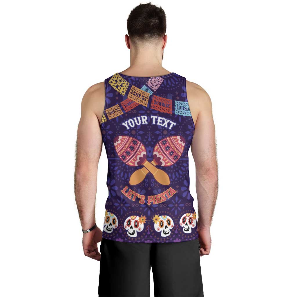 Personalised Mexico Day Of The Dead Men Tank Top Sugar Skull With Maracas Mexican Folk Pattern - Wonder Print Shop