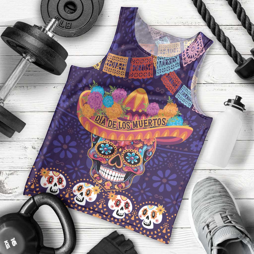 Personalised Mexico Day Of The Dead Men Tank Top Sugar Skull With Maracas Mexican Folk Pattern - Wonder Print Shop