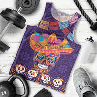 Personalised Mexico Day Of The Dead Men Tank Top Sugar Skull With Maracas Mexican Folk Pattern - Wonder Print Shop