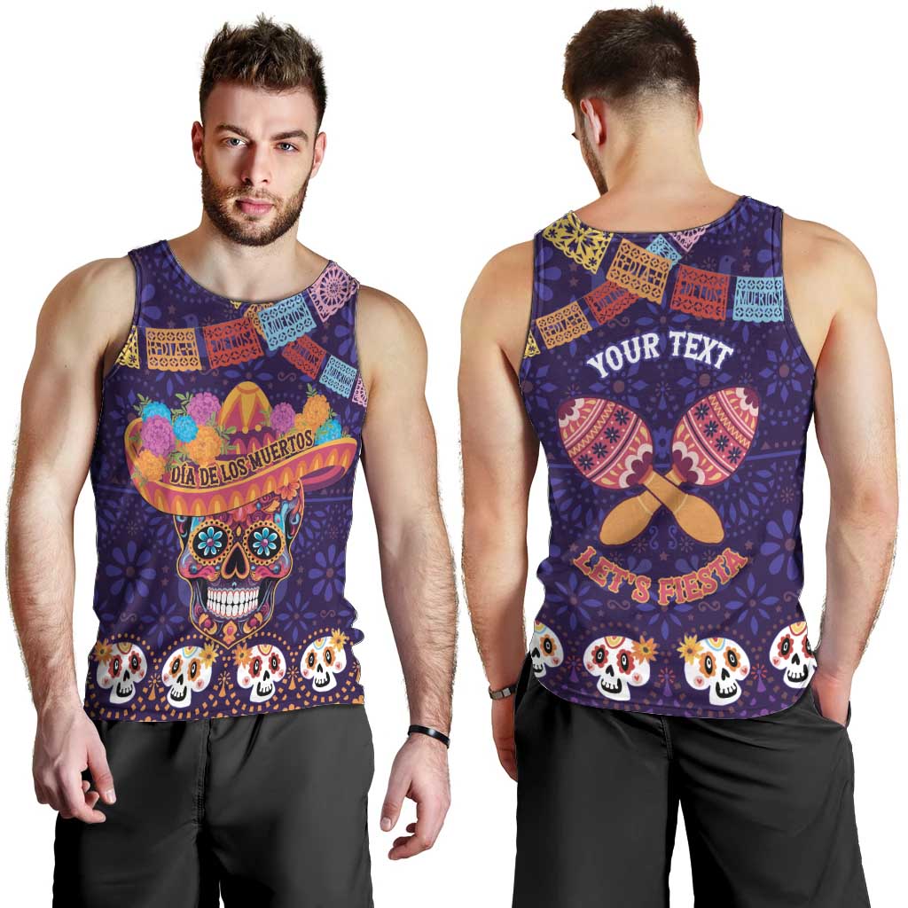 Personalised Mexico Day Of The Dead Men Tank Top Sugar Skull With Maracas Mexican Folk Pattern - Wonder Print Shop