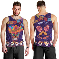 Personalised Mexico Day Of The Dead Men Tank Top Sugar Skull With Maracas Mexican Folk Pattern - Wonder Print Shop