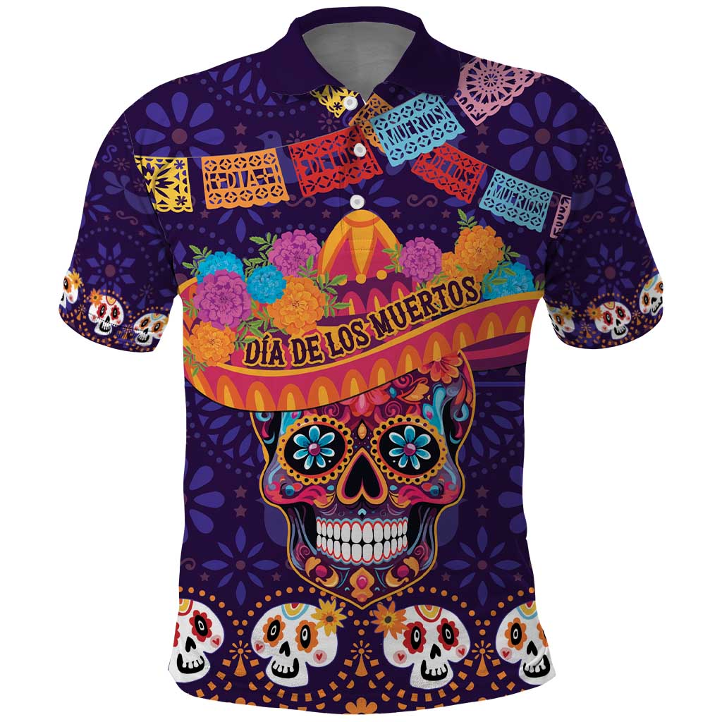 Personalised Mexico Day Of The Dead Polo Shirt Sugar Skull With Maracas Mexican Folk Pattern - Wonder Print Shop
