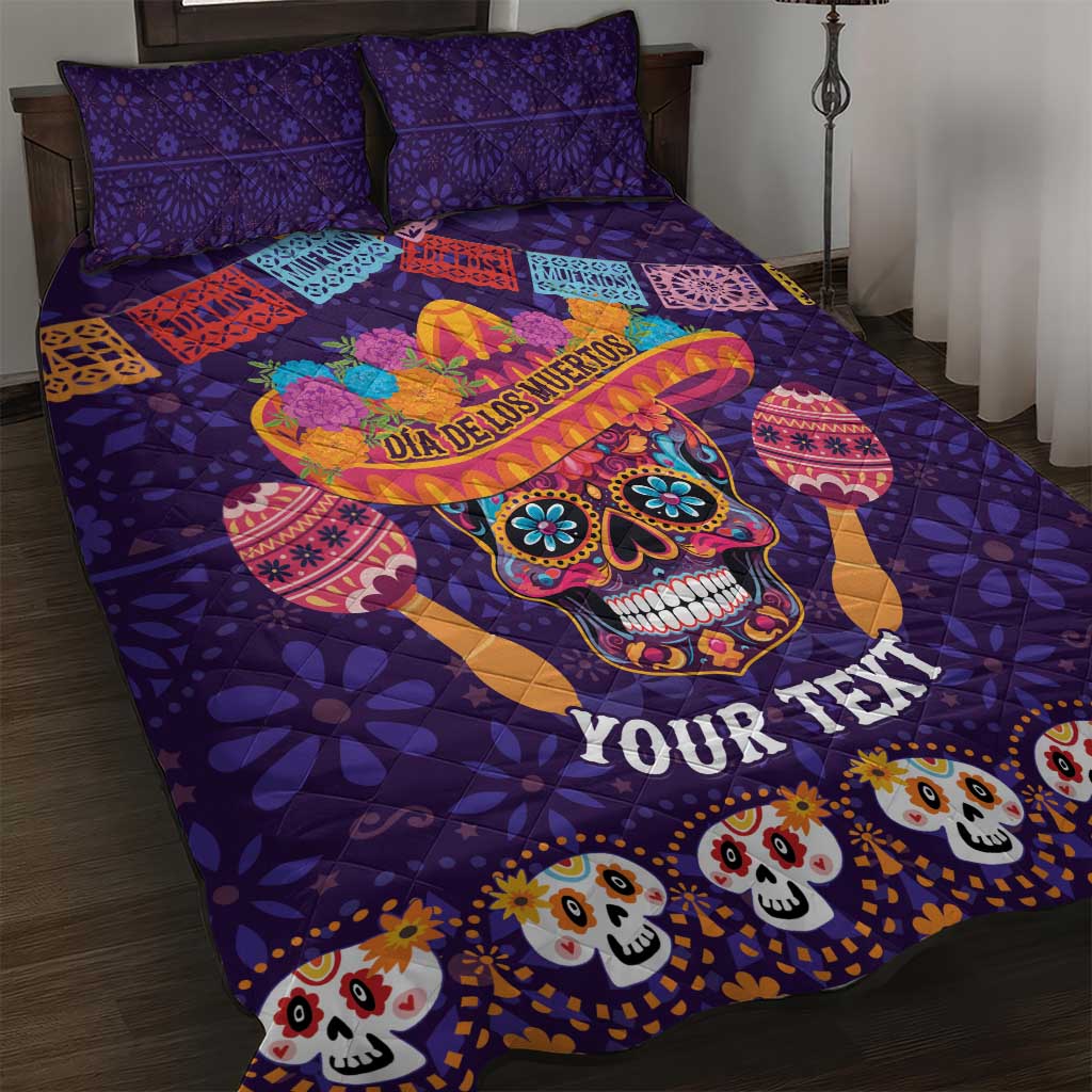 Personalised Mexico Day Of The Dead Quilt Bed Set Sugar Skull With Maracas Mexican Folk Pattern - Wonder Print Shop