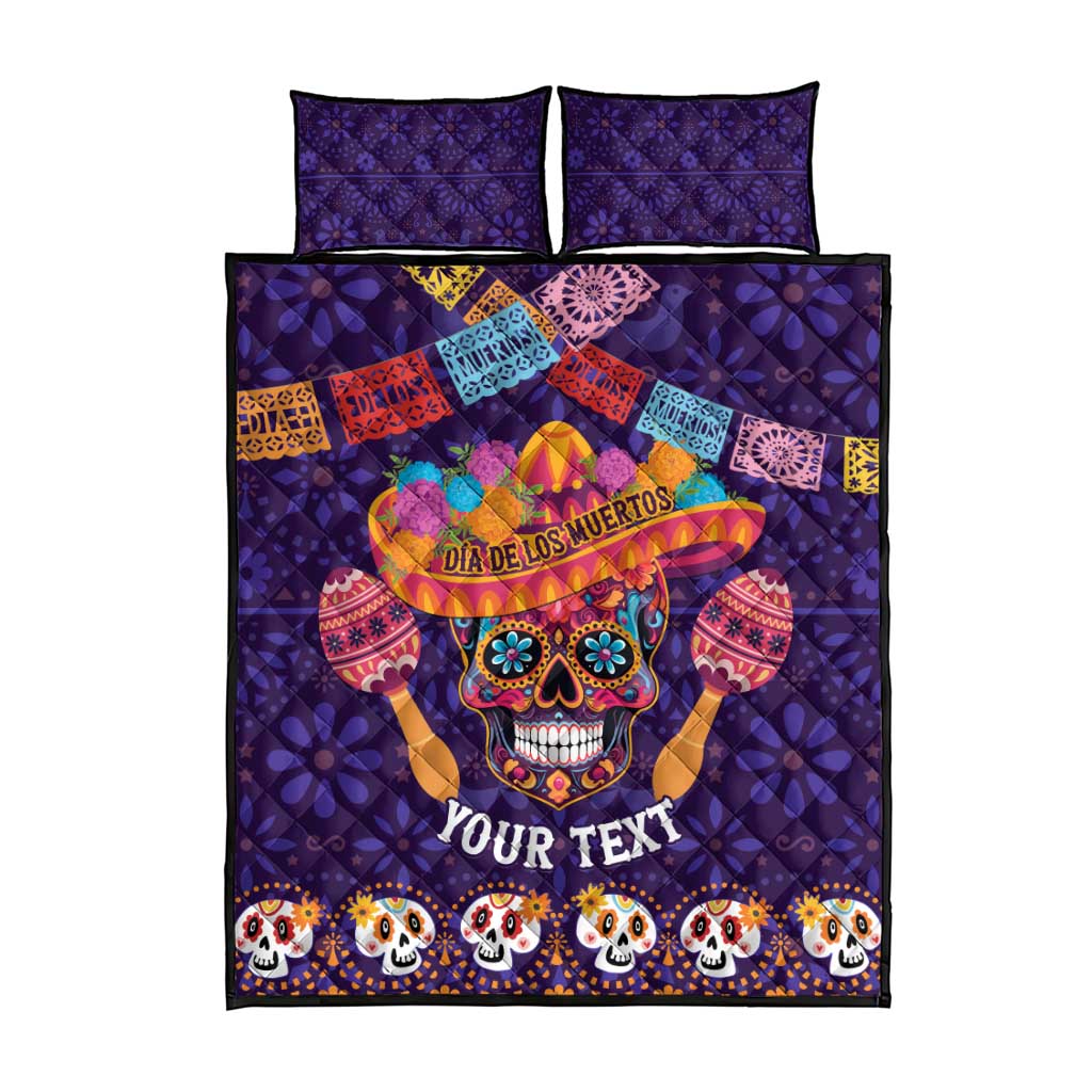 Personalised Mexico Day Of The Dead Quilt Bed Set Sugar Skull With Maracas Mexican Folk Pattern - Wonder Print Shop