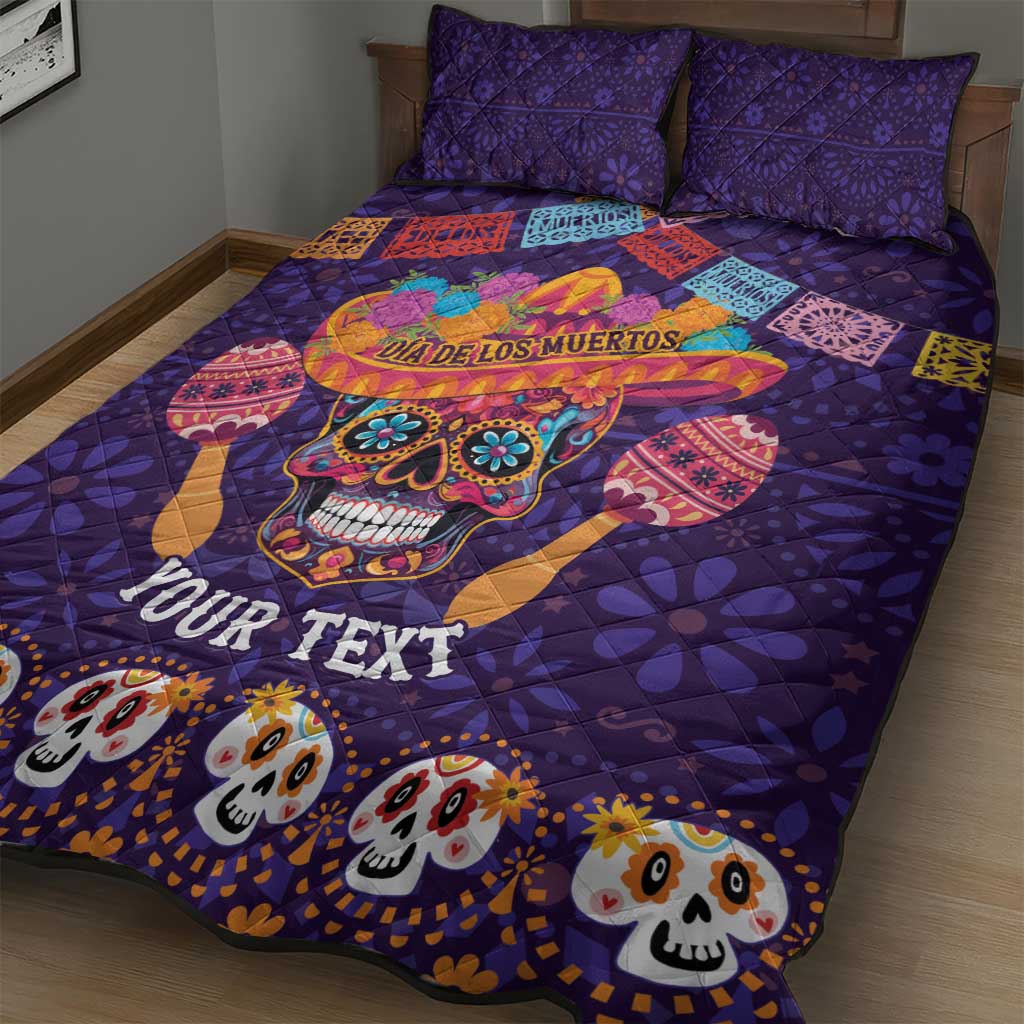 Personalised Mexico Day Of The Dead Quilt Bed Set Sugar Skull With Maracas Mexican Folk Pattern - Wonder Print Shop