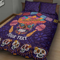 Personalised Mexico Day Of The Dead Quilt Bed Set Sugar Skull With Maracas Mexican Folk Pattern - Wonder Print Shop