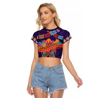 Personalised Mexico Day Of The Dead Raglan Cropped T Shirt Sugar Skull With Maracas Mexican Folk Pattern - Wonder Print Shop