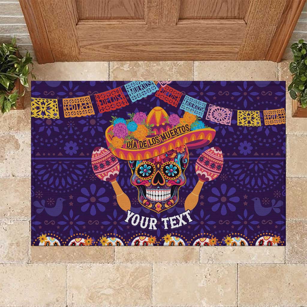 Personalised Mexico Day Of The Dead Rubber Doormat Sugar Skull With Maracas Mexican Folk Pattern - Wonder Print Shop