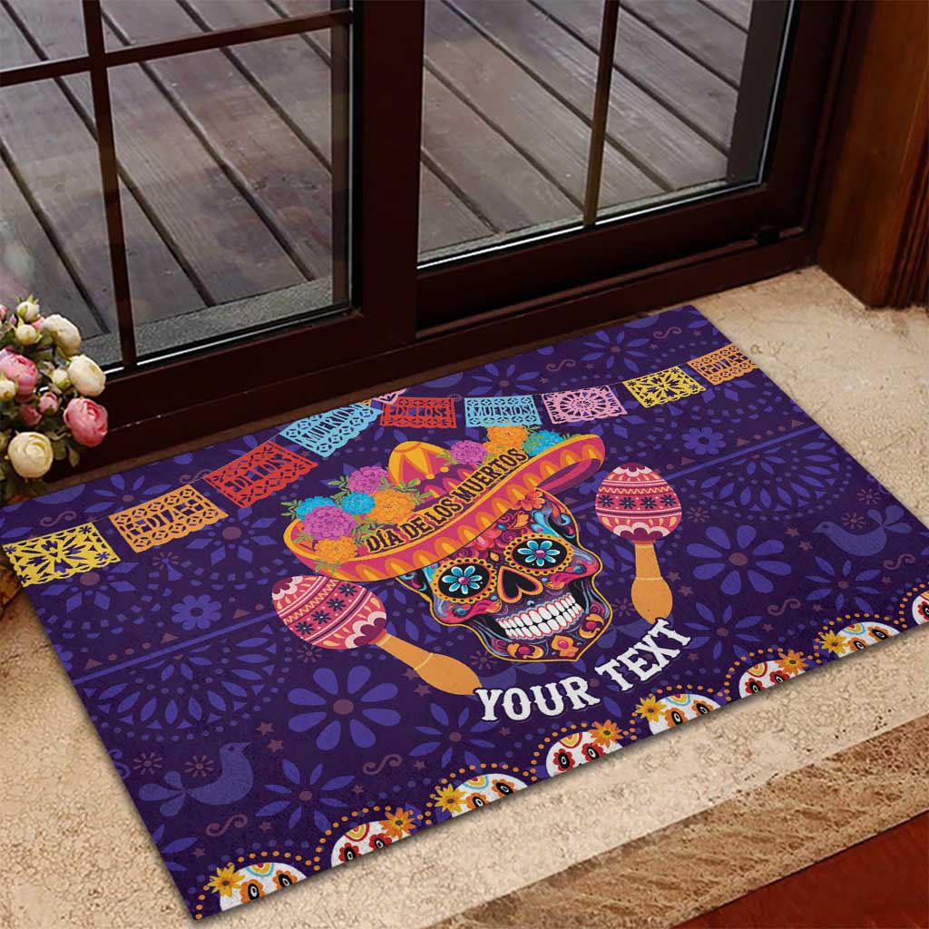 Personalised Mexico Day Of The Dead Rubber Doormat Sugar Skull With Maracas Mexican Folk Pattern - Wonder Print Shop