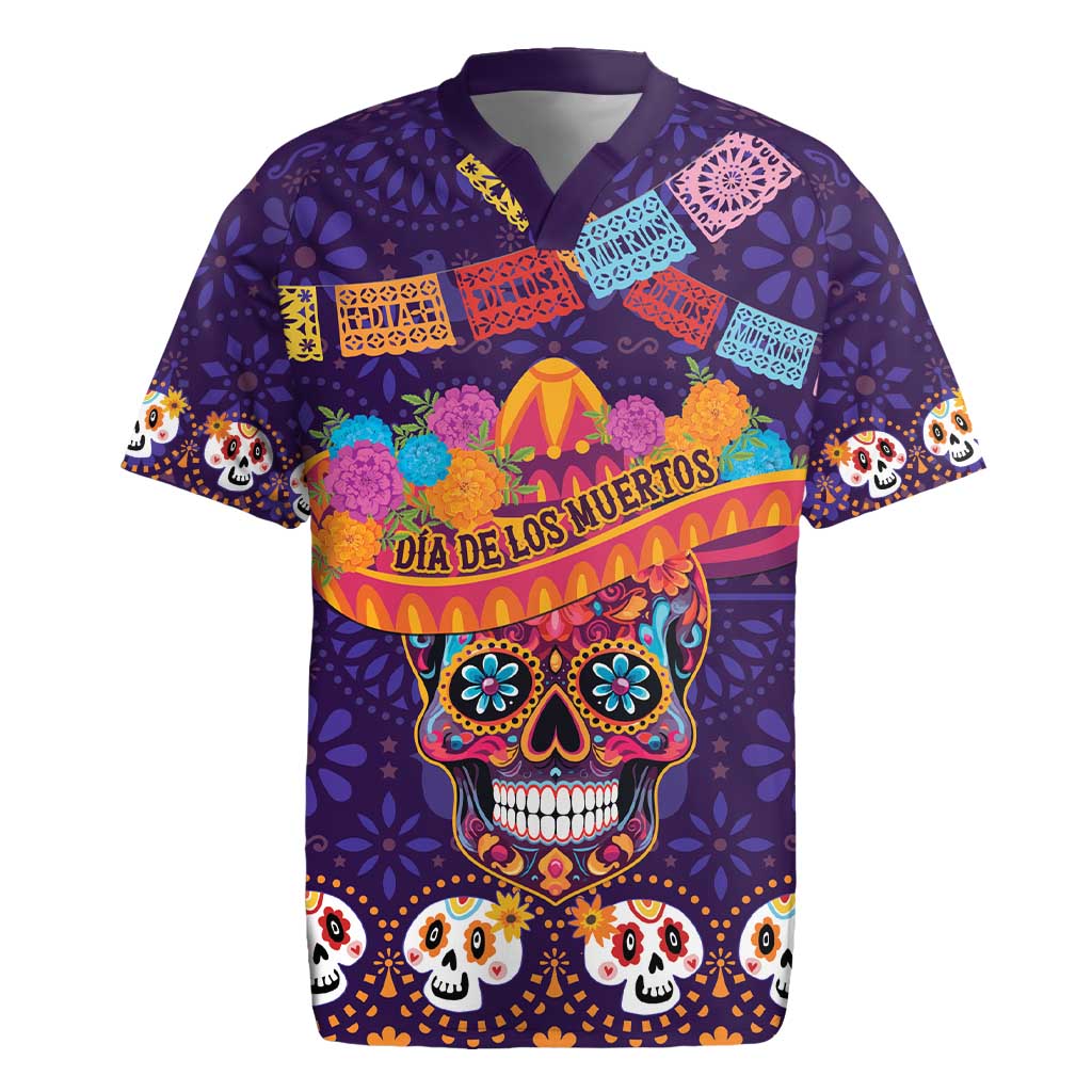Personalised Mexico Day Of The Dead Rugby Jersey Sugar Skull With Maracas Mexican Folk Pattern - Wonder Print Shop