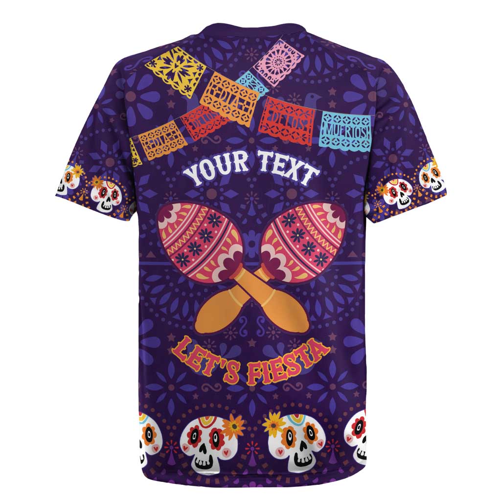 Personalised Mexico Day Of The Dead Rugby Jersey Sugar Skull With Maracas Mexican Folk Pattern - Wonder Print Shop