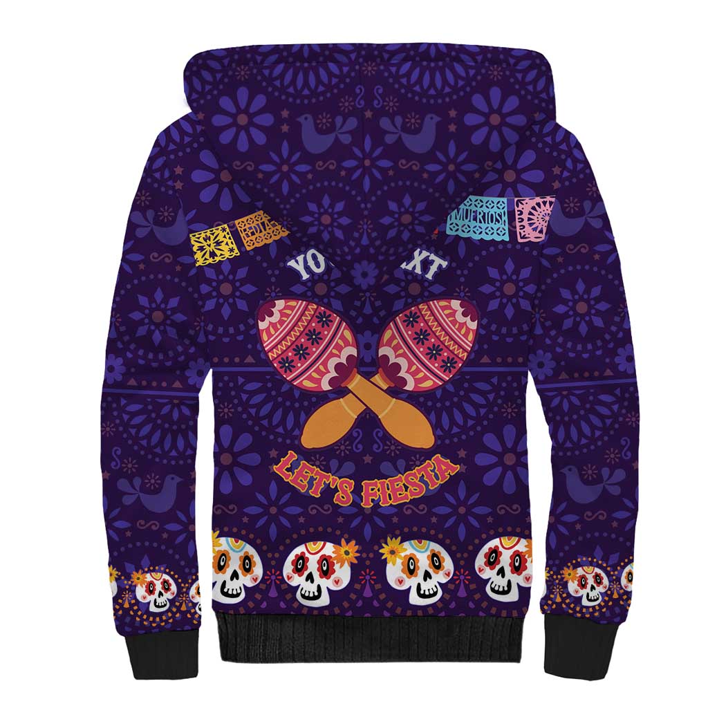 Personalised Mexico Day Of The Dead Sherpa Hoodie Sugar Skull With Maracas Mexican Folk Pattern - Wonder Print Shop