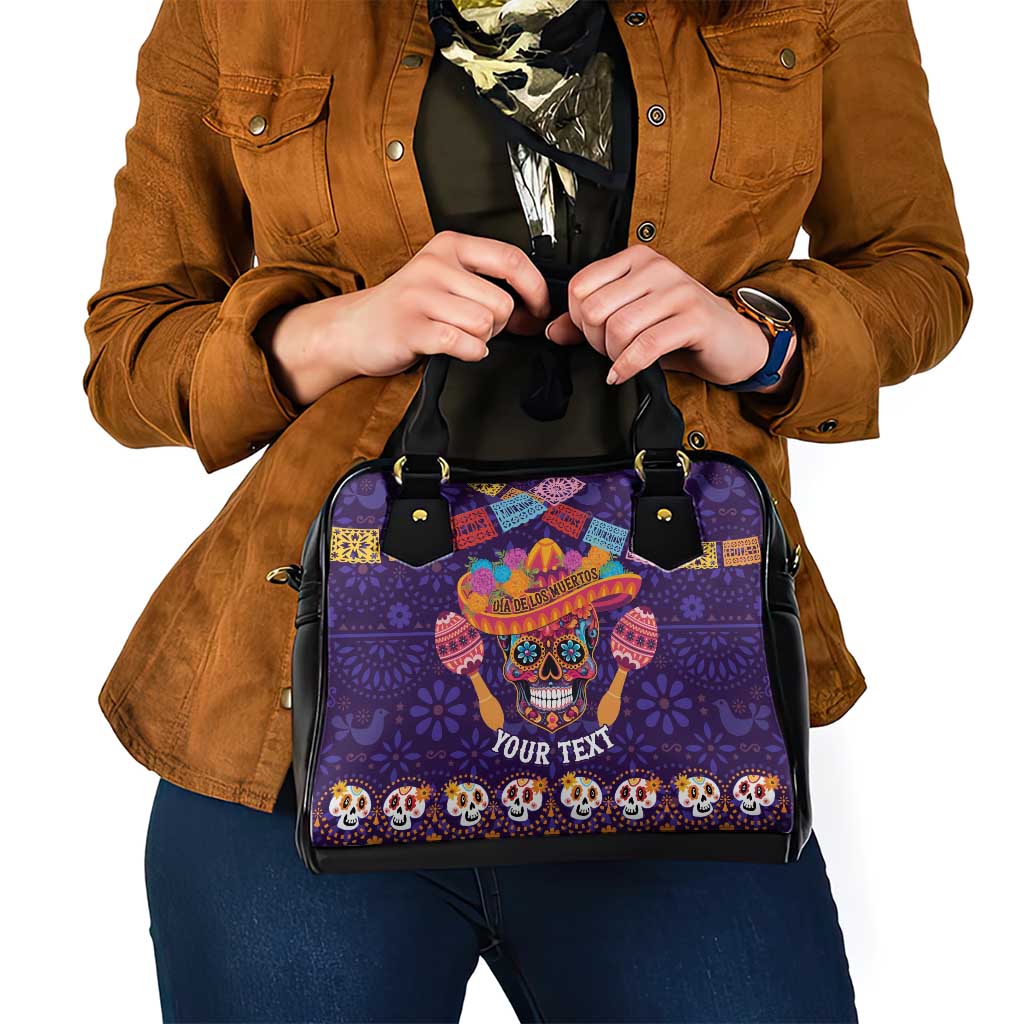 Personalised Mexico Day Of The Dead Shoulder Handbag Sugar Skull With Maracas Mexican Folk Pattern