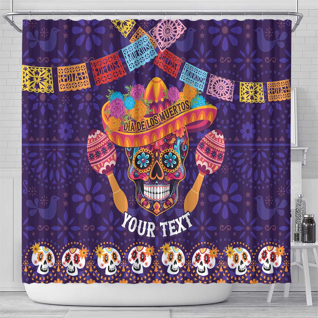 Personalised Mexico Day Of The Dead Shower Curtain Sugar Skull With Maracas Mexican Folk Pattern